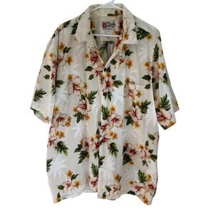 Hilo Hattie Hawaiian Shirt Hibiscus Floral Wood Buttons Size 2XL